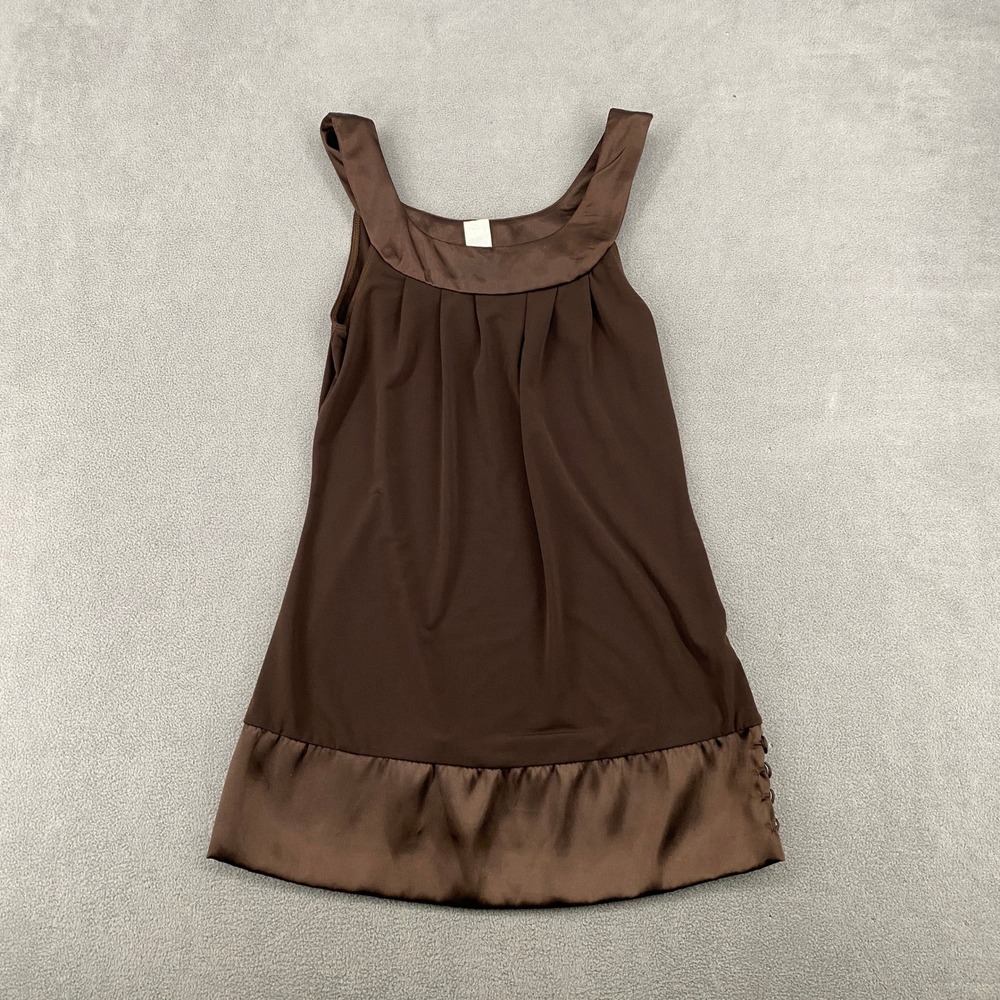 Studio Y Brown Satin Trim Sleeveless Pleated Blouse Y2K Grunge Top Small